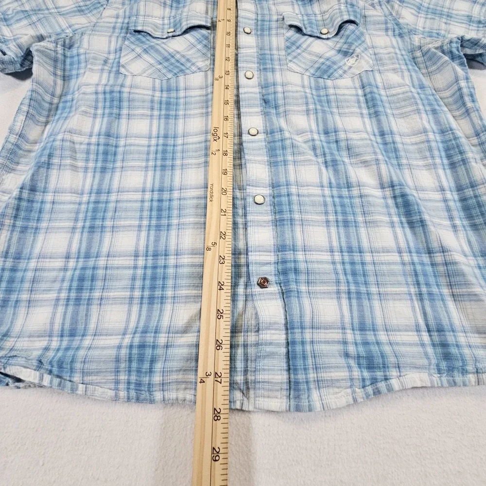 Ariat Men's Halterman Retro Fit Pearl Snap Blue Plaid Short Sleeve Shirt Size XL
